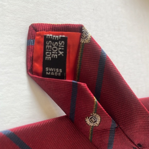 DAKS London Red & Blue Striped Silk Tie with DAKS Logo - Picture 6 of 7